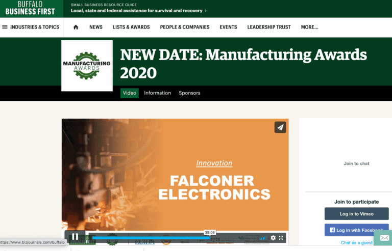 Falconer Electronics Wins “Innovative Manufacturer of the Year”