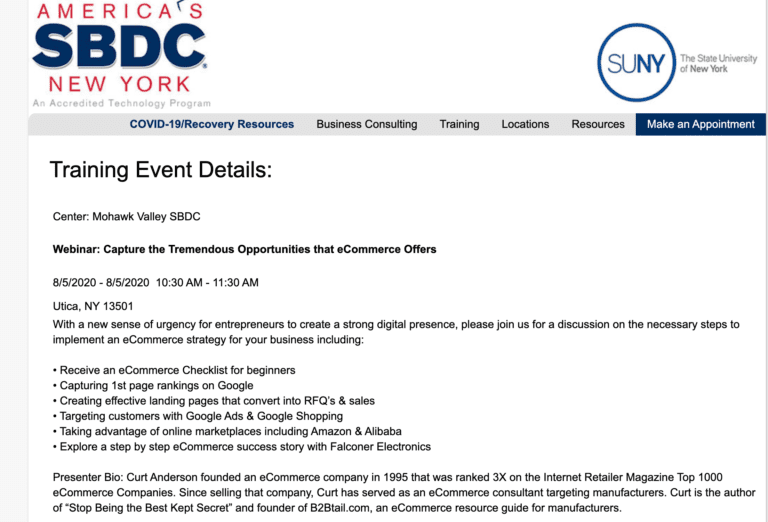 Mohawk Valley SBDC eCommerce Webinar Features Falconer Electronics