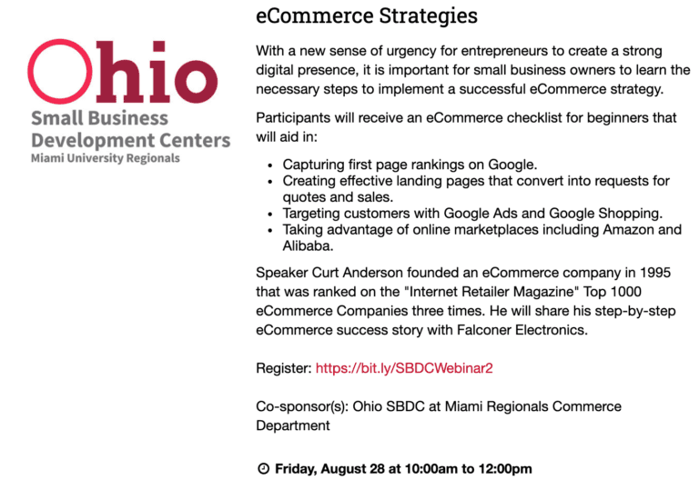Ohio SBDC eCommerce Webinar Featuring Falconer Electronics